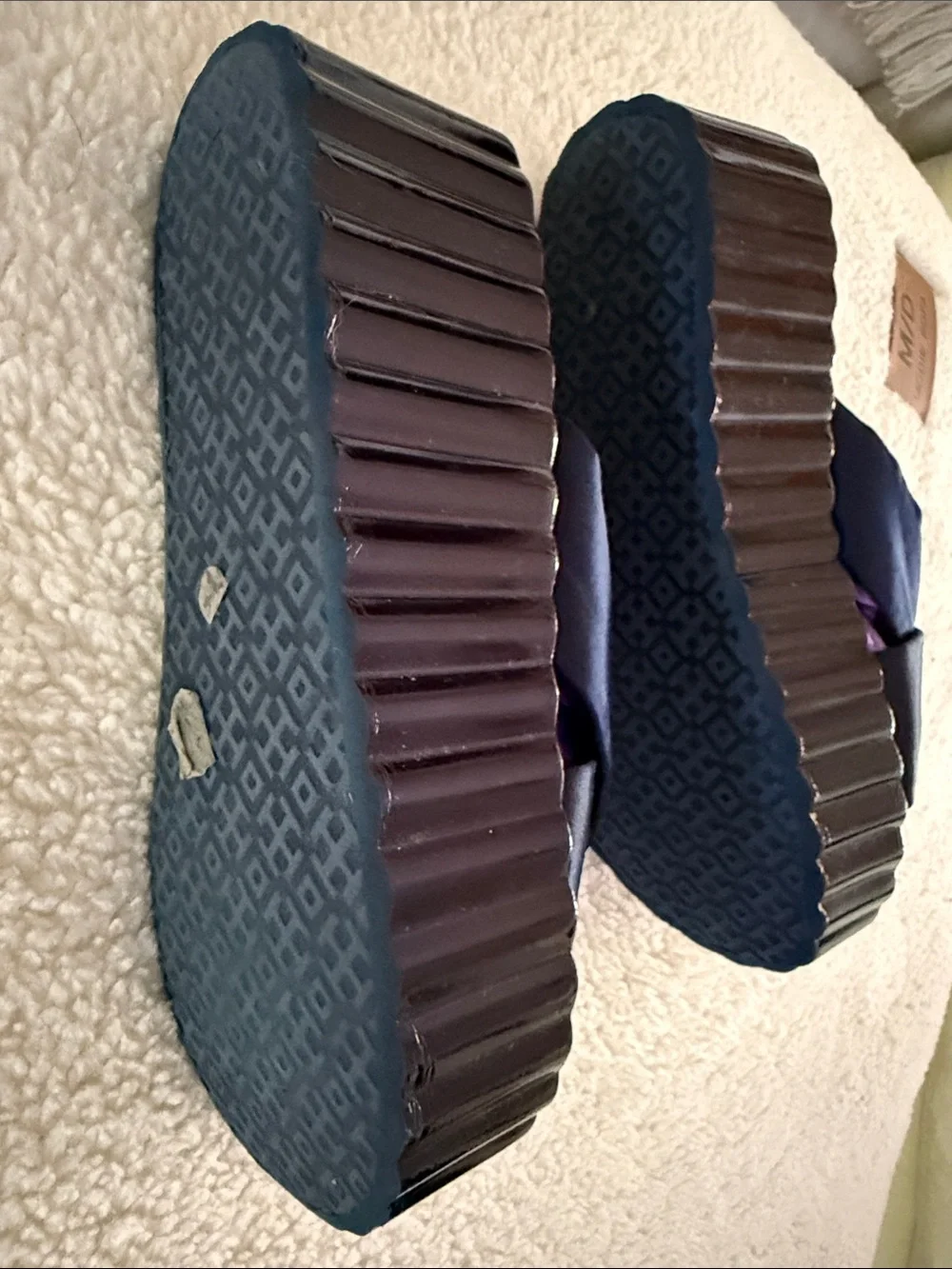 Tory Burch Navy Satin Crisscross Platform Slides
